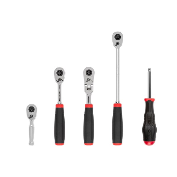 1/4 Inch Drive Quick-Release Comfort Grip Ratchet and Spinner Handle Set (5-Piece)